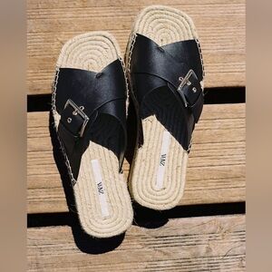 Zara Jute Wedge Sandals Size 7.5